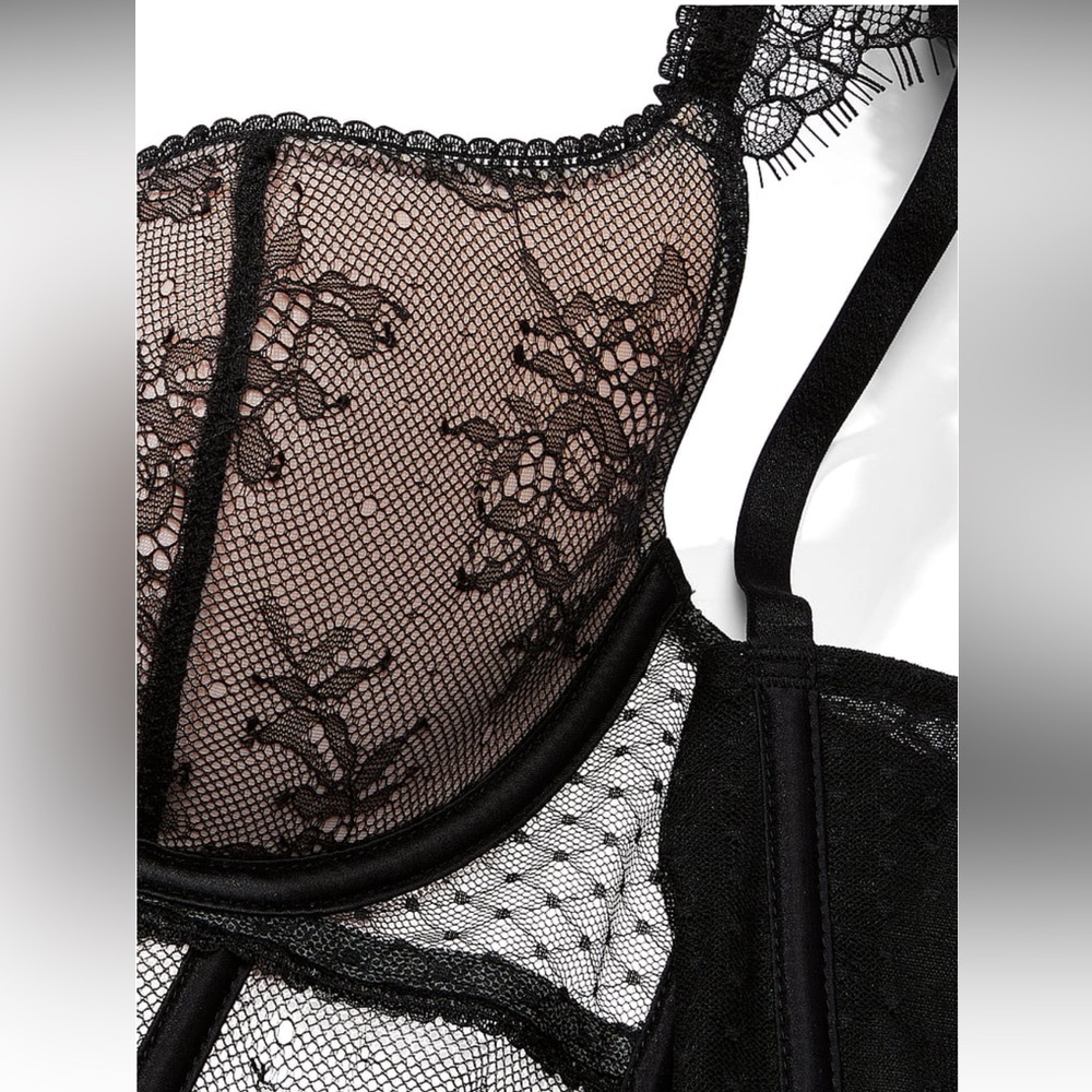 Victorias Secret Dream Angels Lace Cap-Sleeve Corset Top Black Purest Pink Small - Picture 7 of 10
